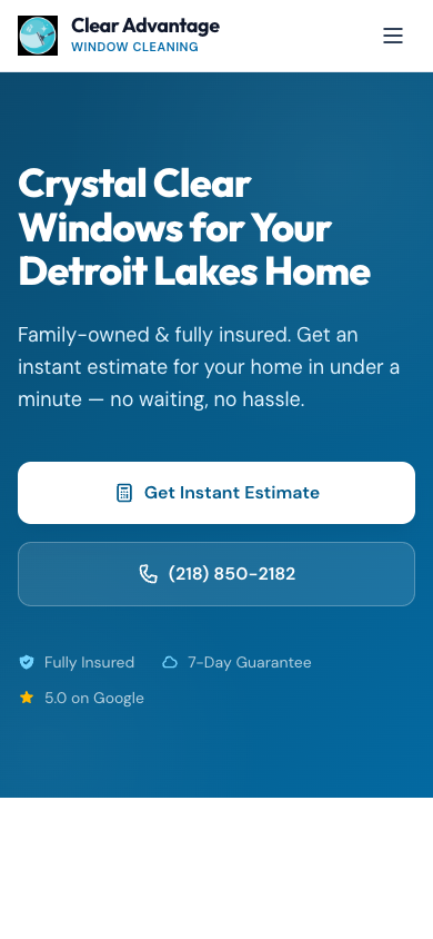 Clear Advantage Window Cleaning — redesigned mobile view