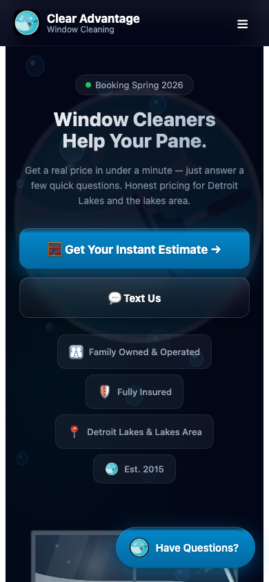 Clear Advantage Window Cleaning — original mobile view
